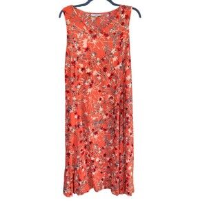 Vtg Woman Within Coral Floral Maxi Dress Sz 14/16 Sleeveless Boho Resort Muu Muu